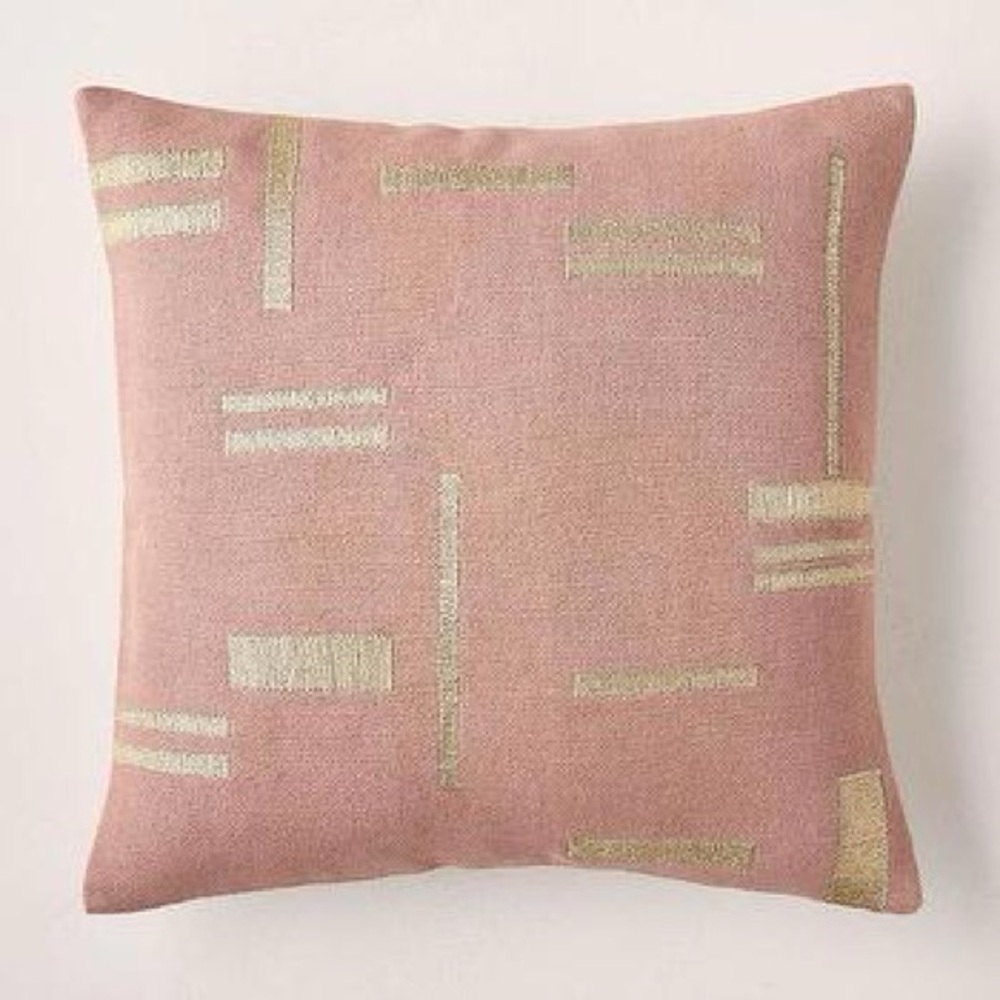 WEST ELM Embroidered Metallic Blocks Pillow Cover Geometric Accent Set PINK - Picture 2 of 14